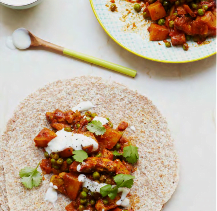 bombay potato and chicken wraps