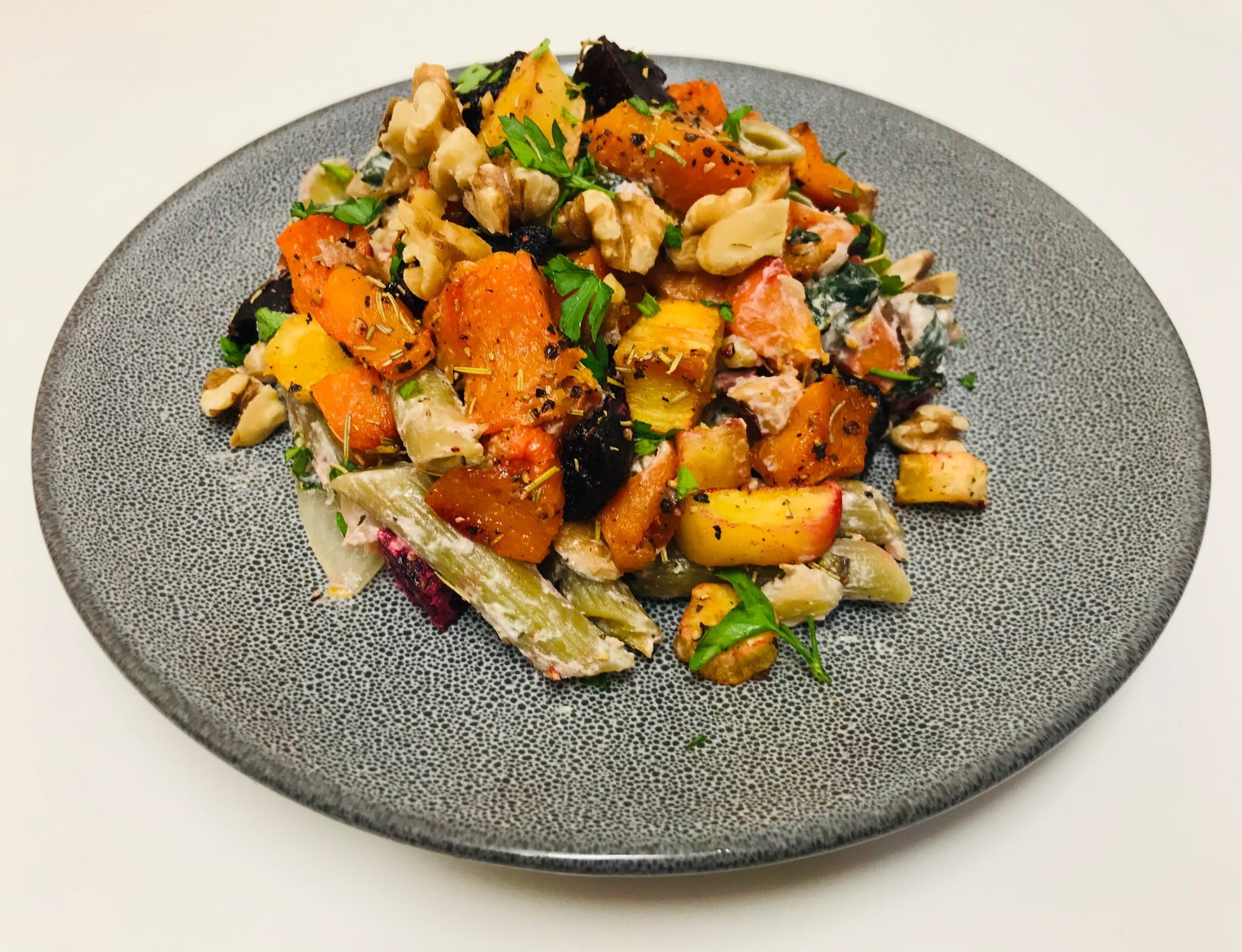 Winter Roasted Root Vegetable and Chickpea Bake