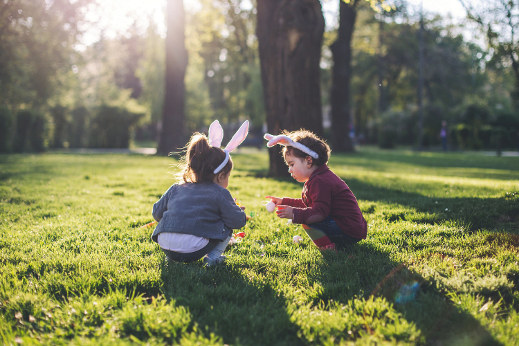 Easter 3 two little girls with bunny ears on outside