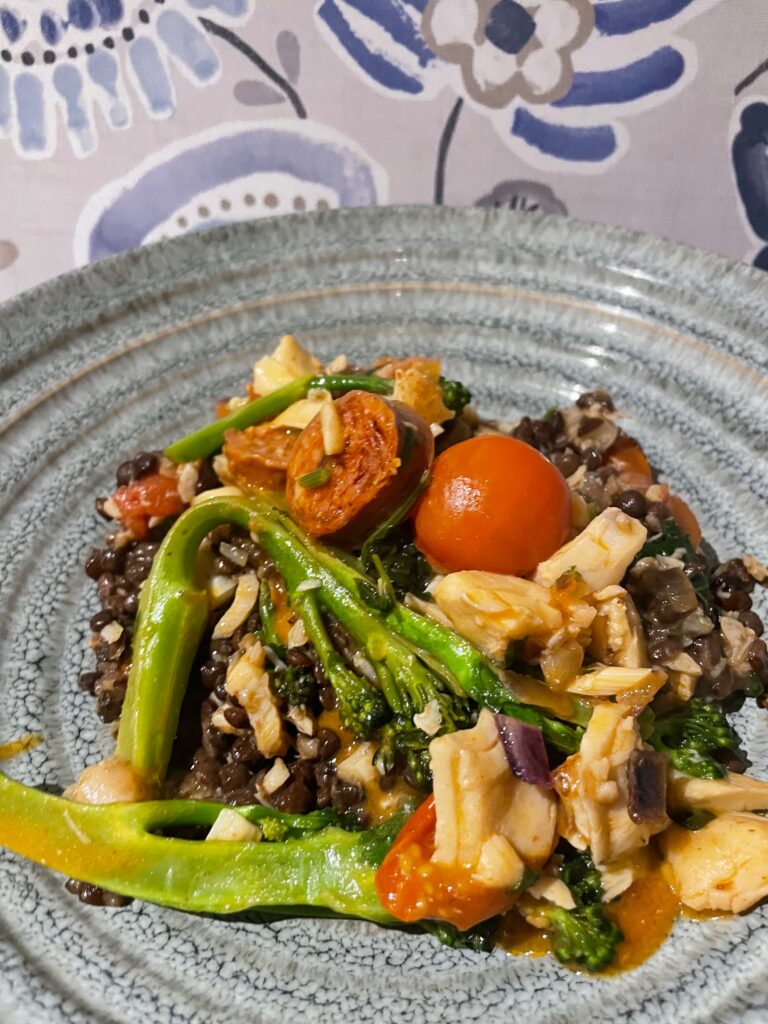 Cod, Chorizo & Lentils