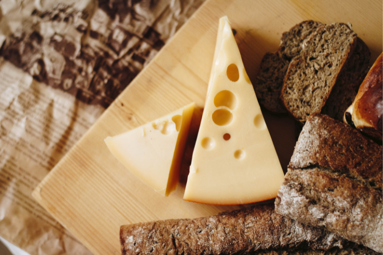 A board of bread and cheese