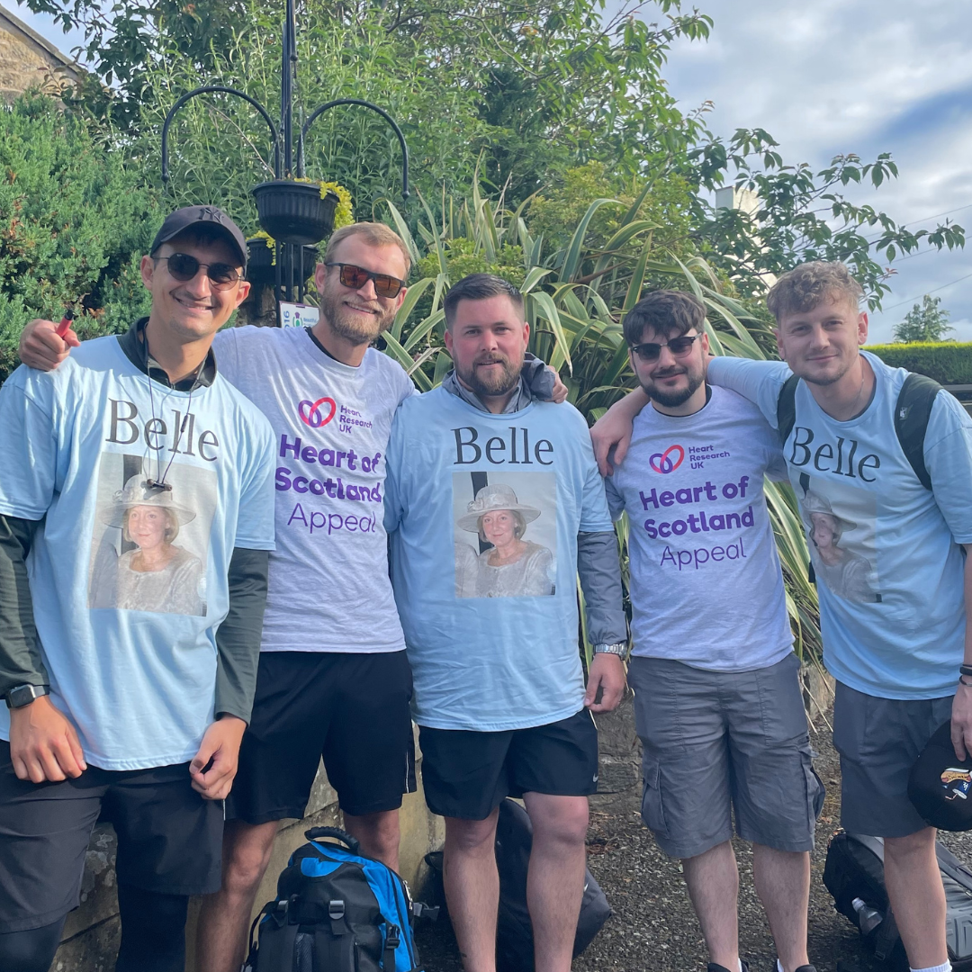 Five men walking in memory of Belle, to raise money for the Heart of Scotland Appeal