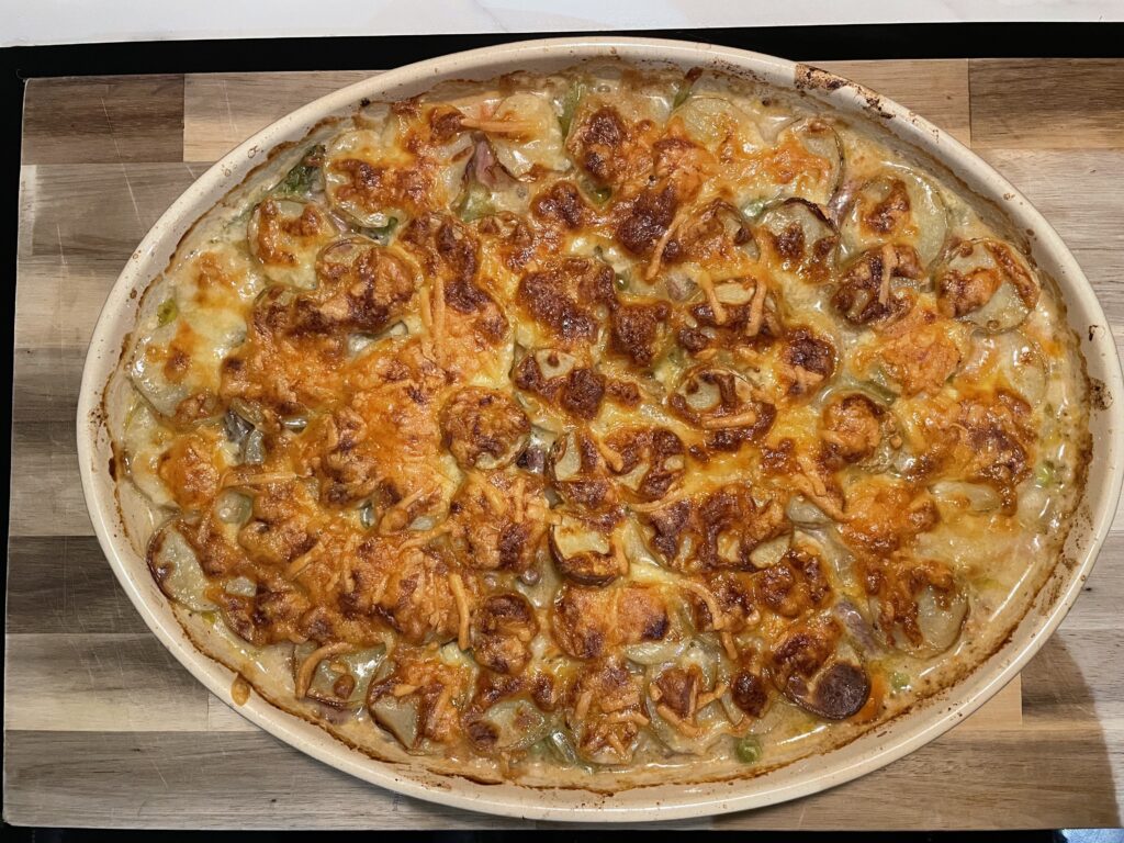 Gammon potato leek gratin