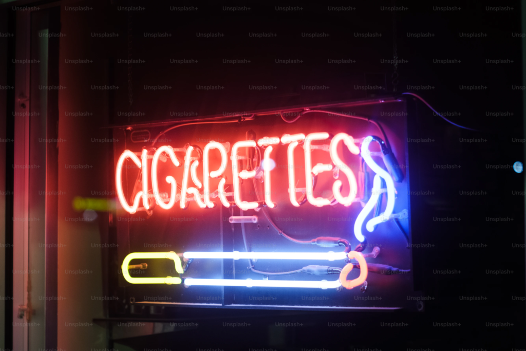 glow in the dark sign for cigarettes