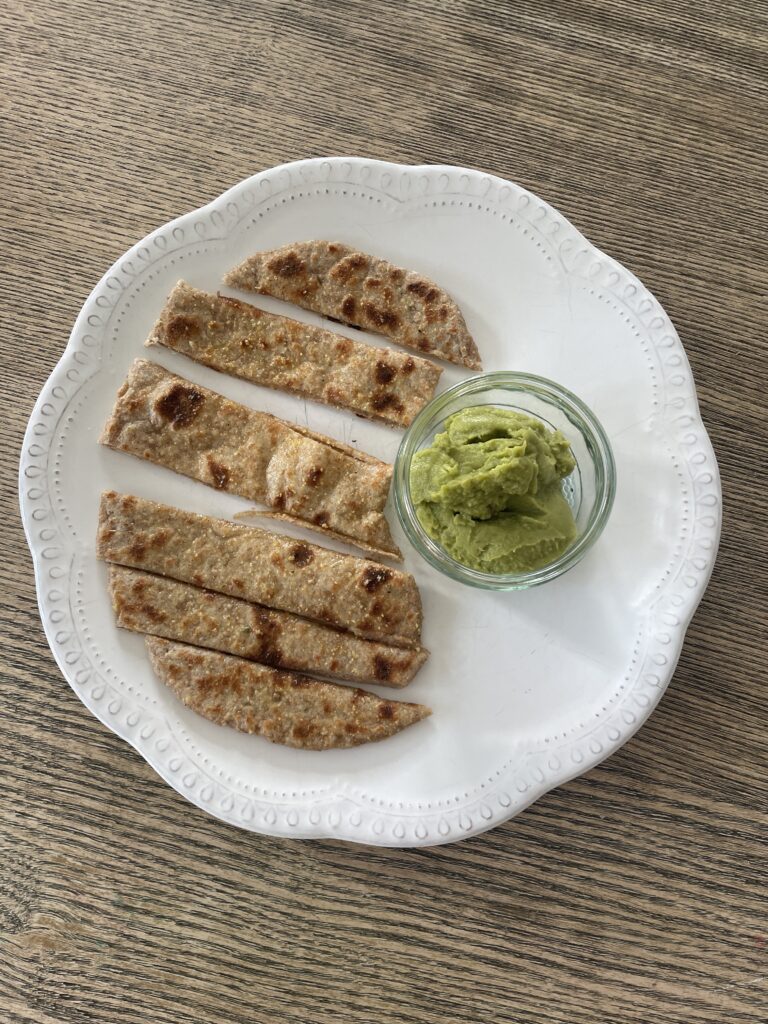 These quick and easy flatbreads are great for dipping into hummus as a snack or loading up with a lean protein source (like chicken, turkey or fish) and veggies for lunch.