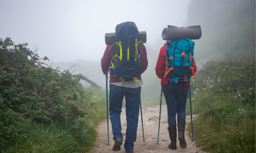 stress pic 4 two people walking away with camping gear on back