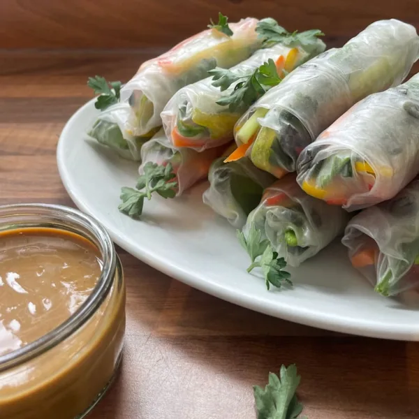 Rainbow Summer Rolls with Lemon-Tahini Dip