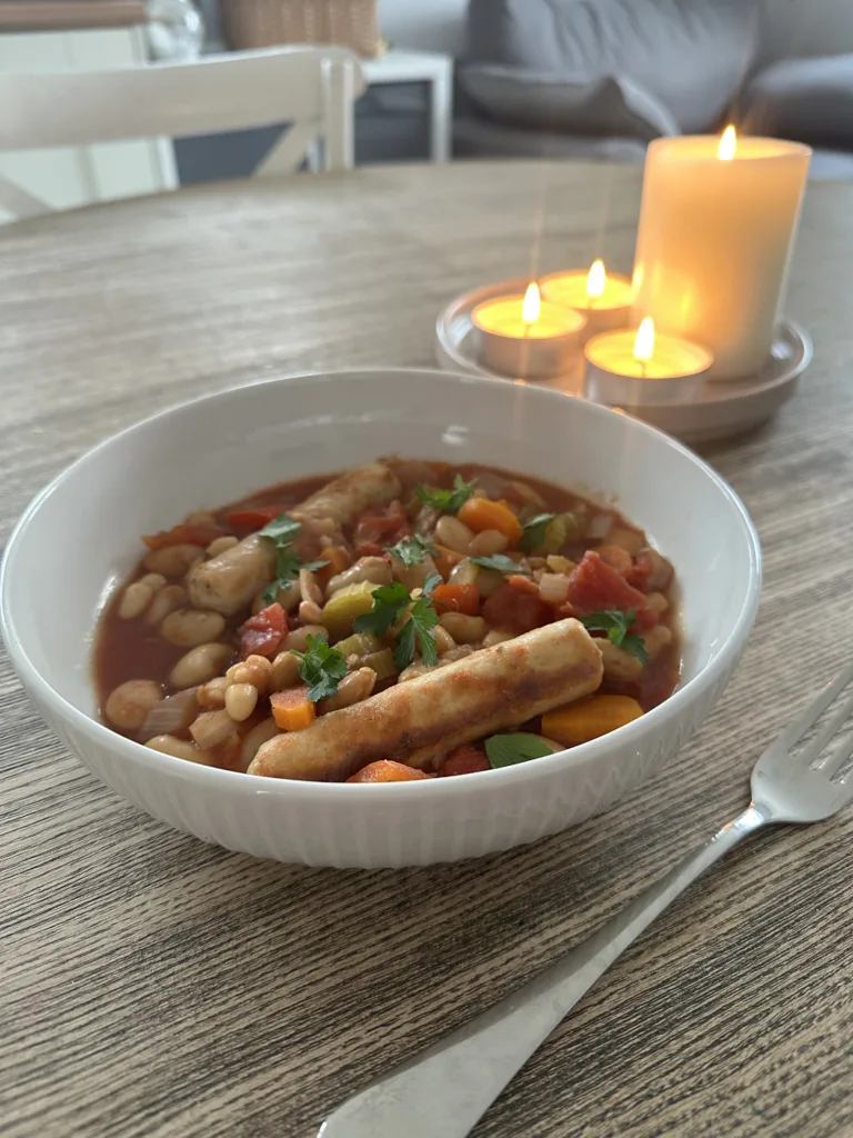 Slow cooker bangers and beans