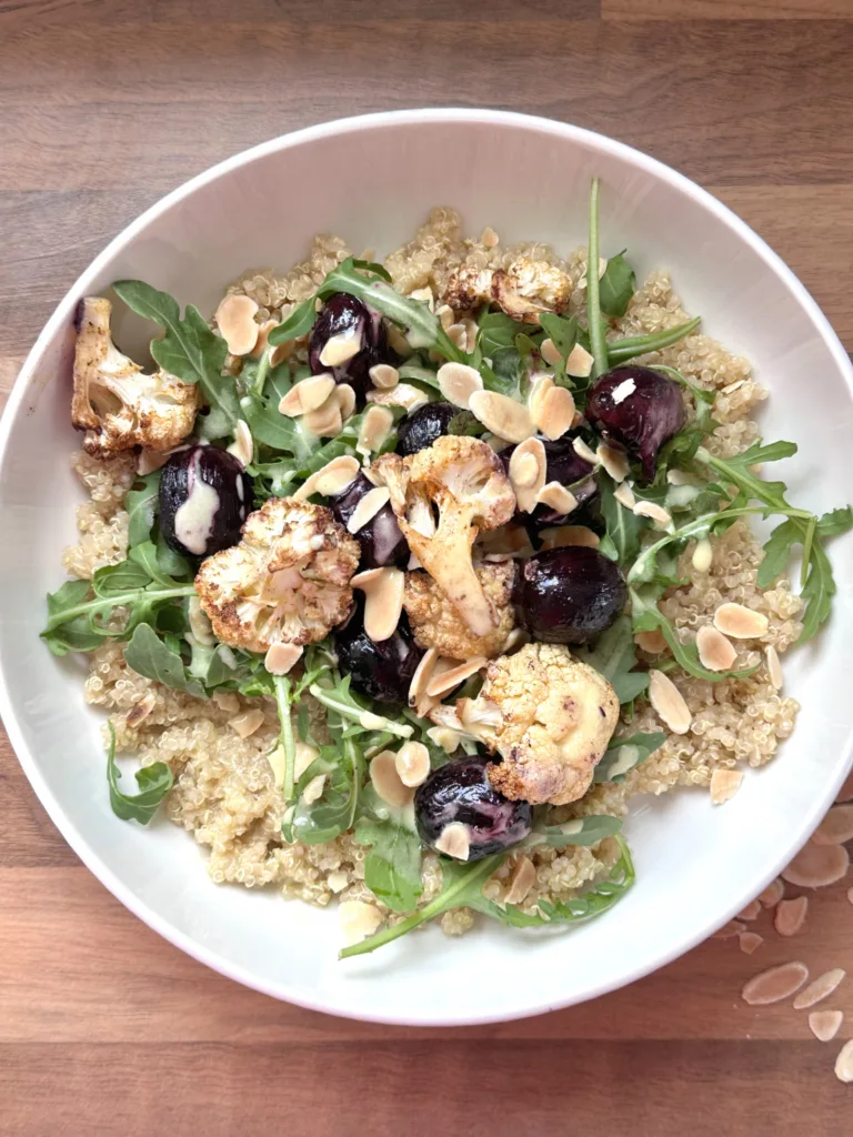 Cauliflower and grape grain bowl