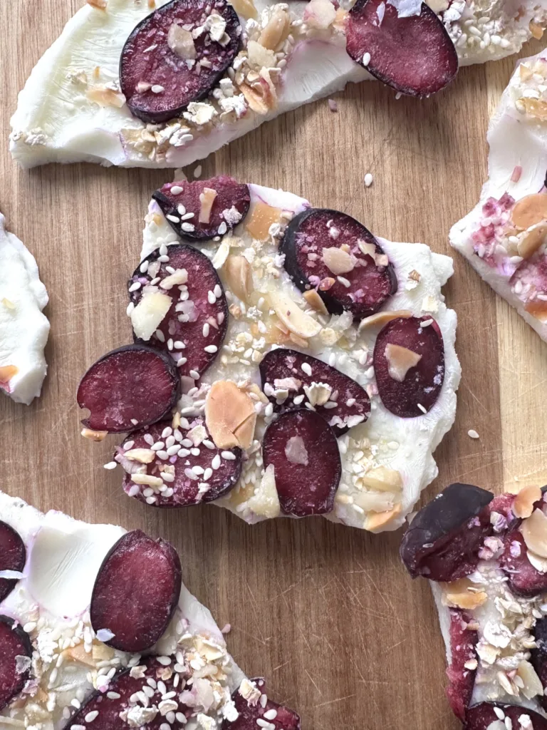 Frozen grape and kefir bark